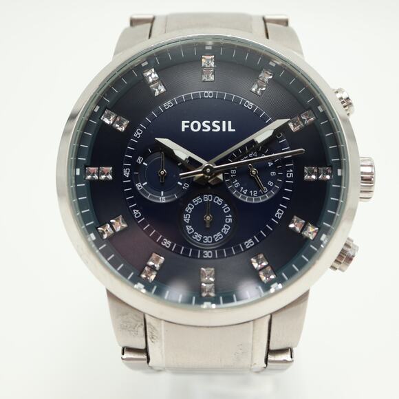 Fossil Mens Oversized Dark Navy Blue Chrono 48mm Watch FS4565 w New Battery - Picture 5 of 11